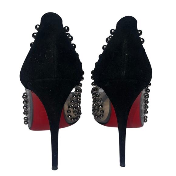 Christian Louboutin Studded PVC Suede Billie Et Boule Bow Pumps Size 37.5 Black - Picture 3 of 9